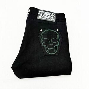 Kreepsville 66 Skeleton Printed Graphic Pocket Green Stitched Denim Jean Size 36